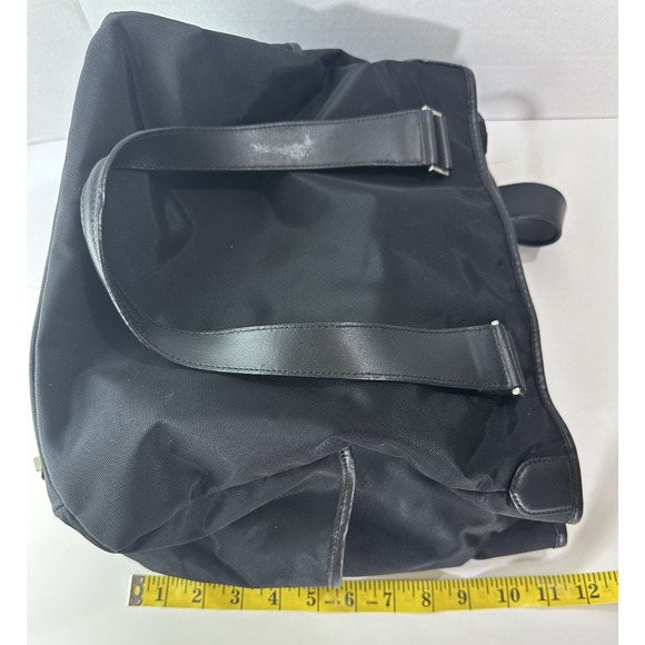 Tumi Leather Trim Nylon Tote Travel Shoulder Bag Black Open Top Zip Pocket - Picture 6 of 16